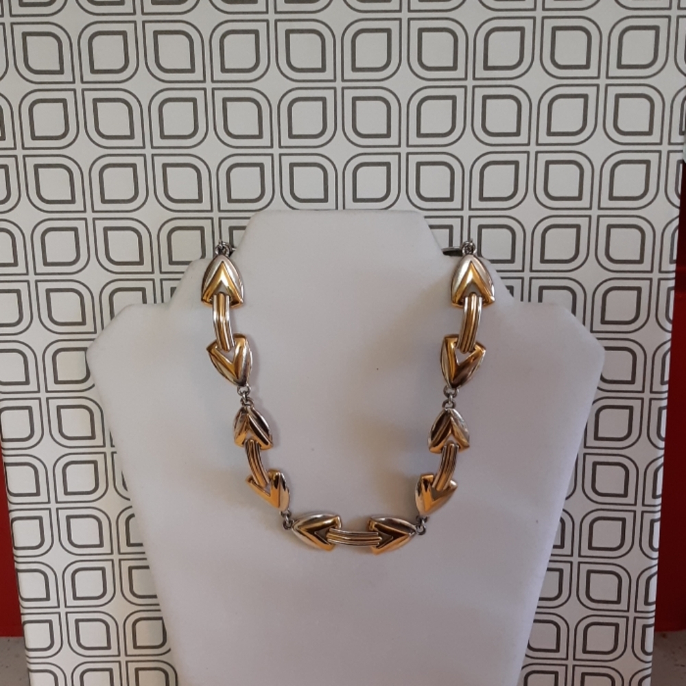Vintage Monet Silver and Goldtone Arrow Necklace